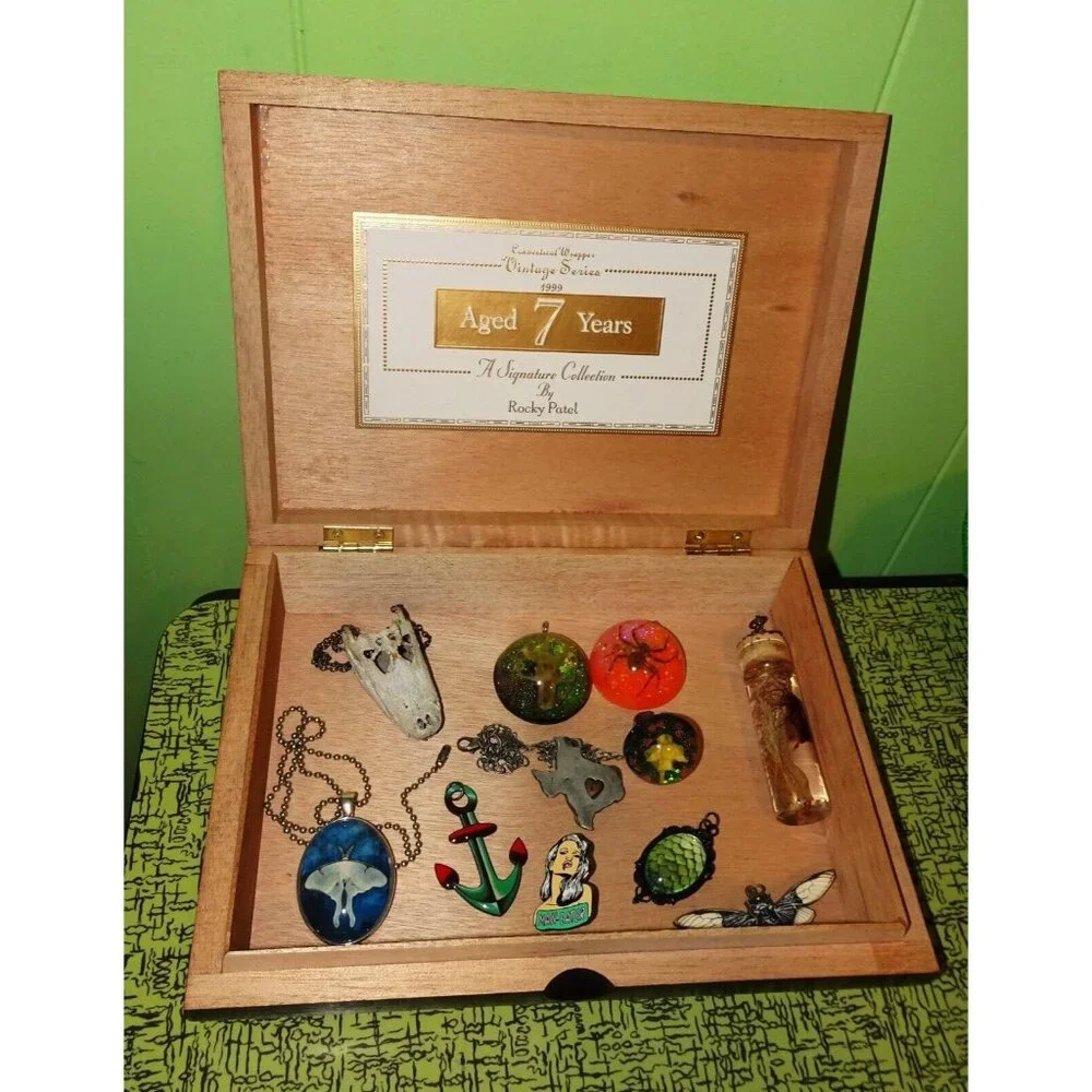 Vintage Rocky Patel Black Wood Cigar Box trinket box stash box jewelry box